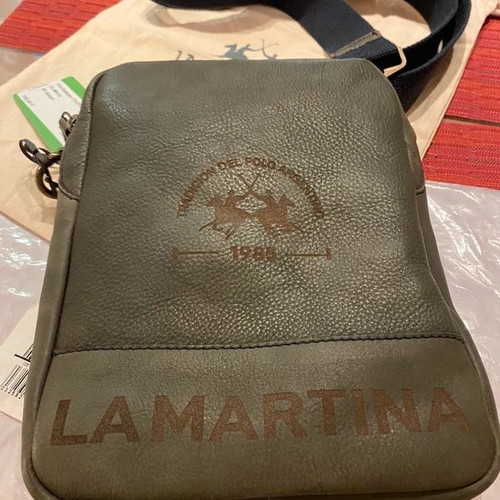 La Martina Esteban S men's leather crossbody bag like new, blue and brown
