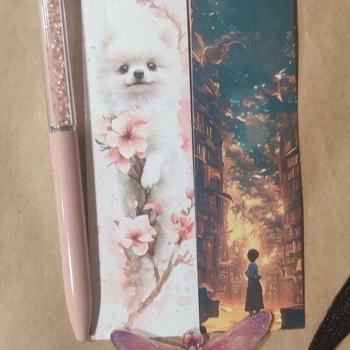 Set of 1 pen and 3 bookmarks used
