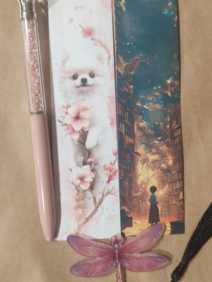 Set of 1 pen and 3 bookmarks used