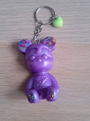 Keychain bear handmade purple resin new