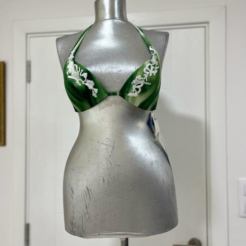 Parah Swimsuit Bikini Top Size Cup B UK10 USA 32 New Green Sequins