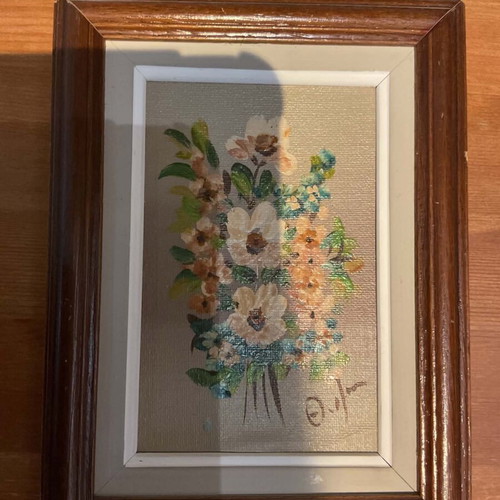 Painting with flowers used, 15 x 20 cm