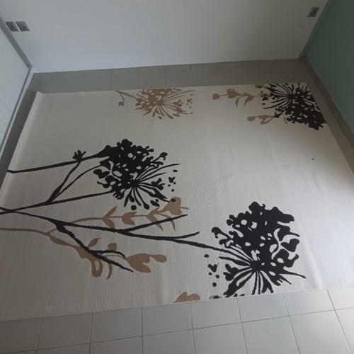 Biokarpet rug 3x2 used, white black beige with small burn marks