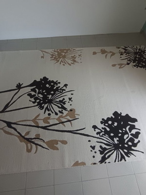 Biokarpet rug 3x2 used, white black beige with small burn marks