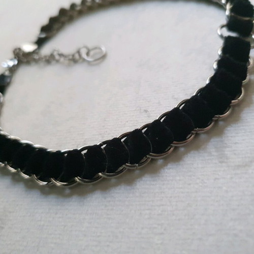 Black Velvet Chainmail Choker Stainless Steel O Ring Handmade