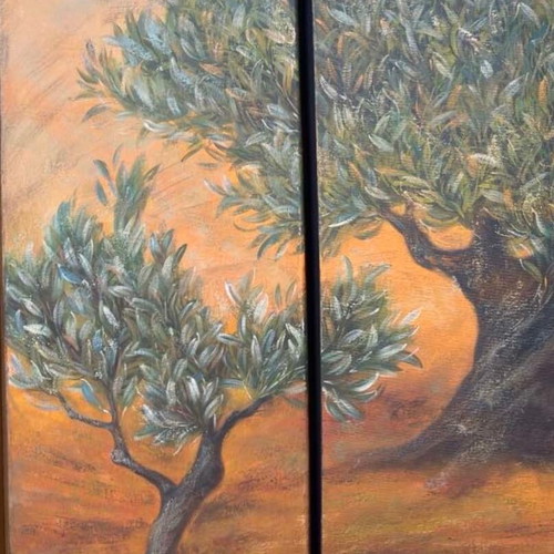 Oil Painting Triptych The Olive Cycle like new
