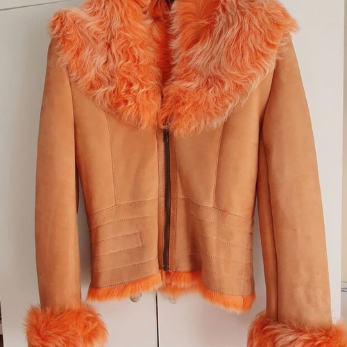 Mouton Leather Jacket New Orange S-M With Zipper