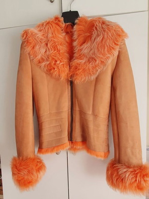 Γνήσιο δέρμα μουτόν καινούργιο, πορτοκαλί, με φερμουάρ S-M