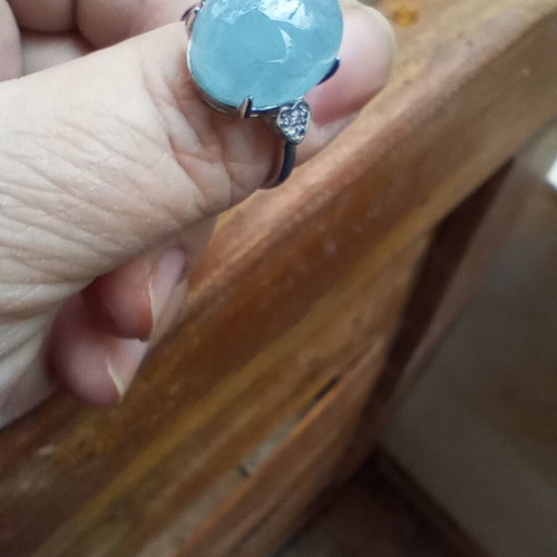 Silver-plated ring with aquamarine and zircon like new, adjustable size