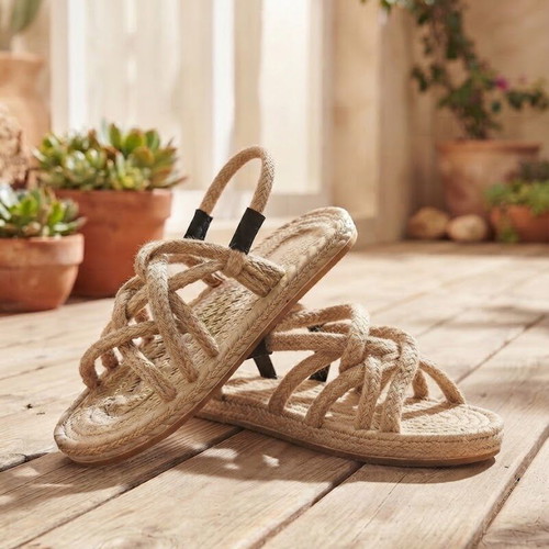 Boho Chic espadrille sandals with rope, size 38, beige