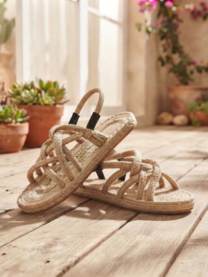 Boho Chic espadrille sandals with rope, size 38, beige