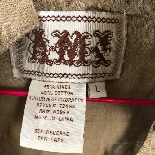 Linen tunic L like new, beige with embroidery