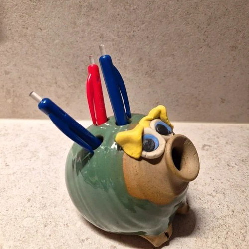 Ugly Pottery Wales Handmade Ceramic Pen Holder, Funny Pig