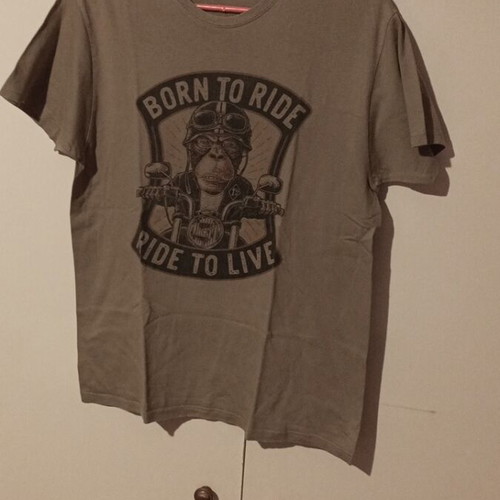 Khaki t-shirt used with monkey print, size S
