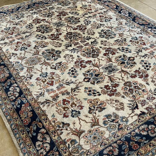 Vintage handmade large wool rug, floral motif, 1950s
