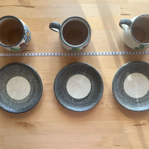 Ceramic cups with saucers used, hand-painted, set