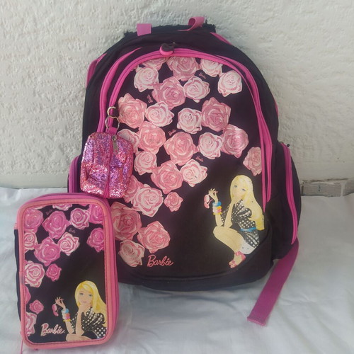 Barbie backpack used with pencil case and keychain wallet