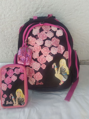 Barbie backpack used with pencil case and keychain wallet