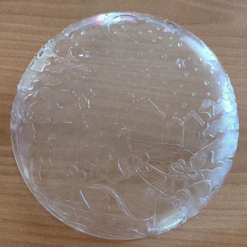 Christmas glass serving platter with Santa and sleigh