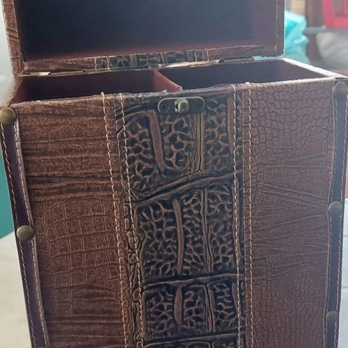 Double bottle holder new, wood, bronze and leather for 2 bottles