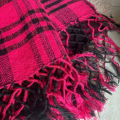 Cretan woven handmade blanket-rug new with fuchsia fringes 2x2 m
