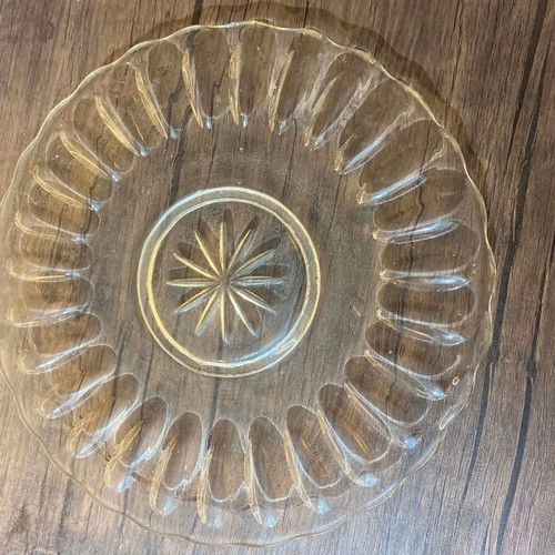 Glass Serving Platter used with embossed star design, 31cm diameter