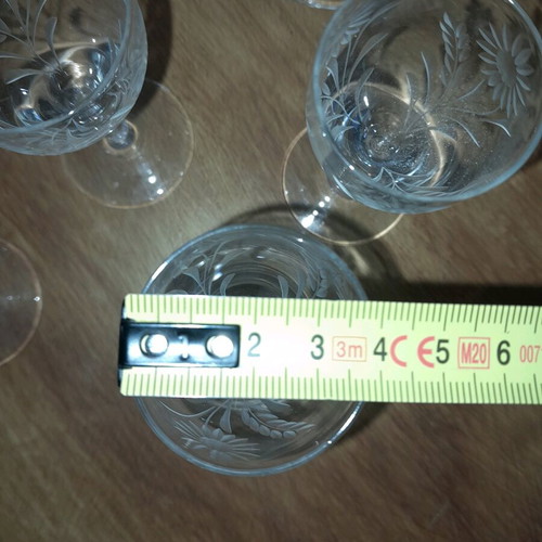 Crystal glasses vintage for liqueur/cognac 7 pieces with embossed designs