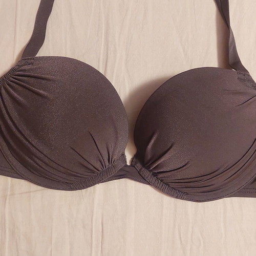 H&M bikini top with triple push-up and underwire, size 70B, grey and brown