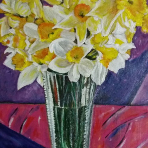 Original 40x30 cm acrylic painting "Flowers" by Milen Zanev, framed