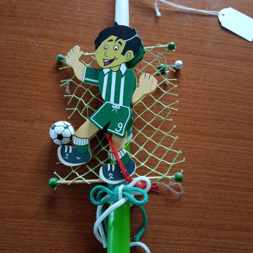 Candle with wooden footballer figure new