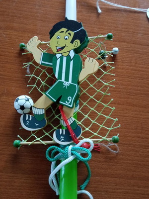 Candle with wooden footballer figure new
