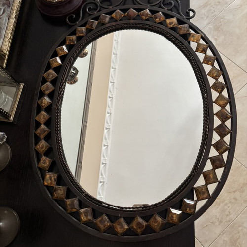 Decorative hammered mirror with metal frame like new