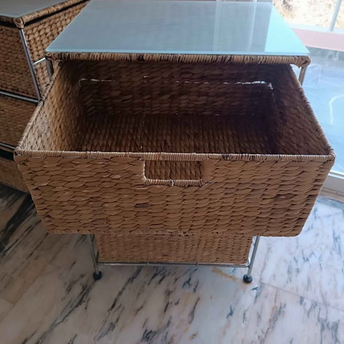 Bamboo and metal bedside tables like new, set of 2