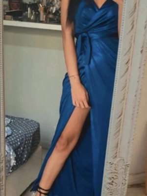 Pale Moi iridescent blue dress with gold chain straps