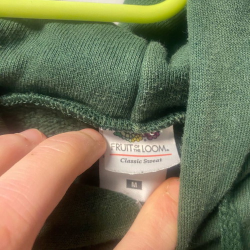 Men's green Fruit of the Loom hoodie used, size M