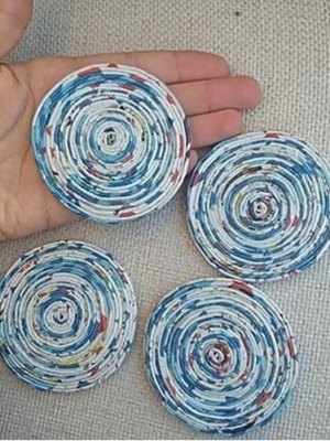 Coaster set made of recycled paper, handmade, 4 pieces