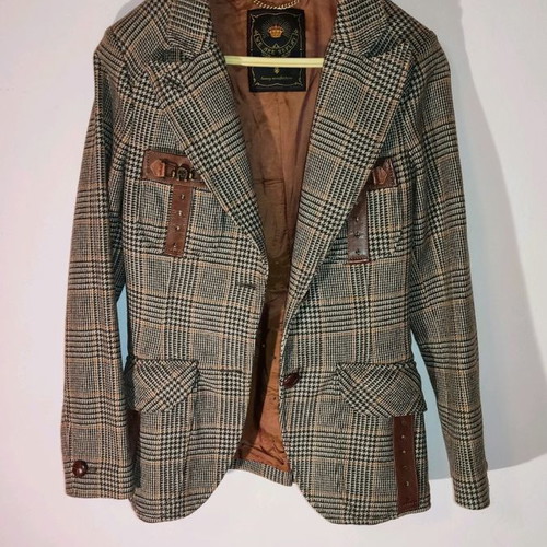 Replay checked jacket used, size small with leather details