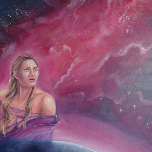 Oil painting on canvas 70x90 cm "In the Cygnus constellation" new