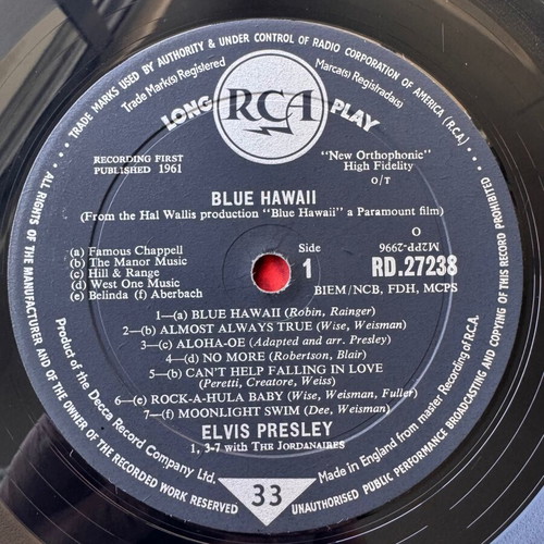 Elvis Presley Blue Hawaii LP 1st UK 1961 Mono used, pop