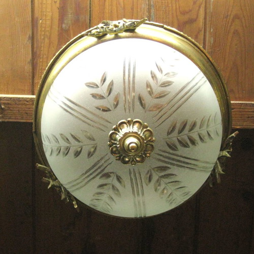 Brass ceiling light used with cut glass