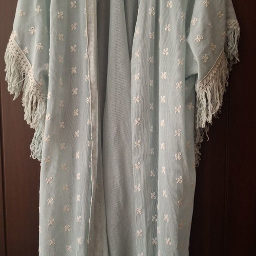Kimono long mint color with fringes like new by Achilleas Accessories