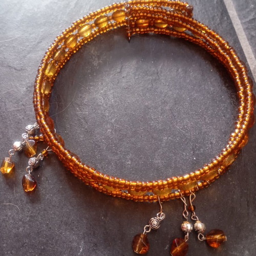Handmade choker necklace like new with boho amber beads