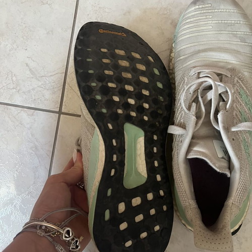 Adidas athletic shoes used, white and turquoise, size 37