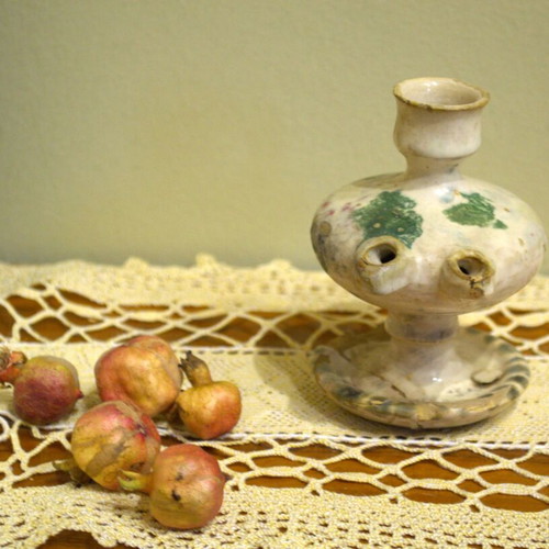 Antique ceramic oil lamp used, 19th century