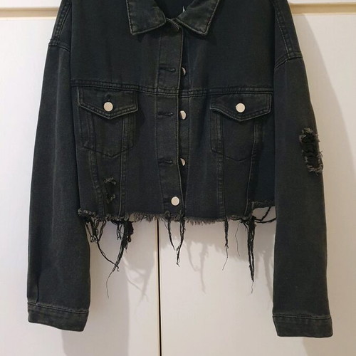 Denim jacket cropped Shein like new, black and grey, size L