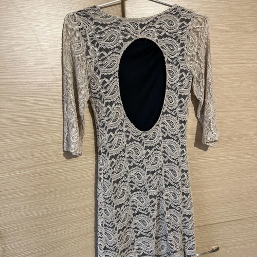 Be You beige short fitted dress with lace and back opening like new