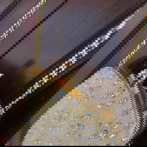 Βραδινό τσαντάκι vintage αχρησιμοποίητο με αστραφτερές πέτρες και λεπτή αλυσίδα