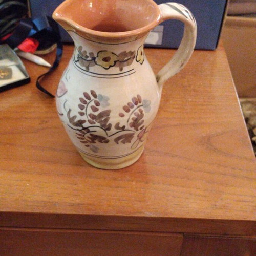 Ceramic jug with handmade decoration, like new, traditional Greek folk art