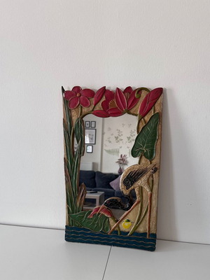 Handmade wooden embossed decorative mirror used