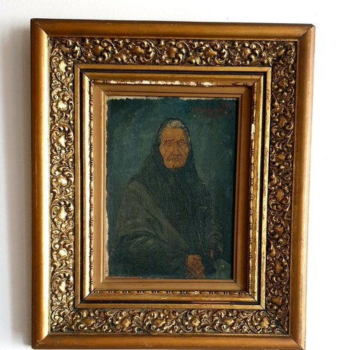 Antique oil painting with gold leaf new, 1957